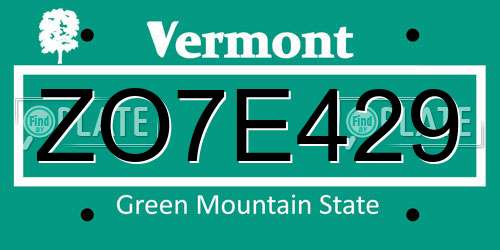 ZO7E429 Vermont License Plate