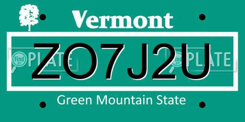 ZO7J2U Vermont License Plate