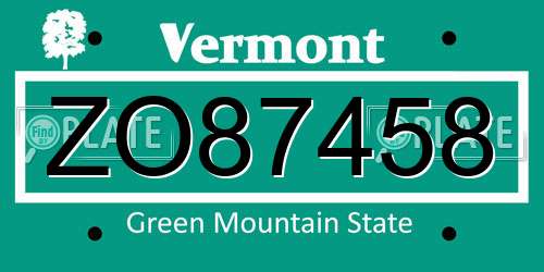 ZO87458 Vermont License Plate