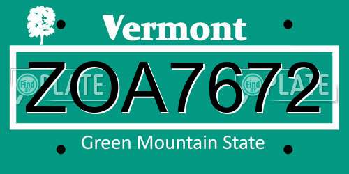 ZOA7672 Vermont License Plate