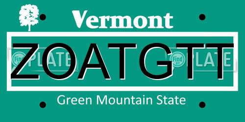 ZOATGTT Vermont License Plate
