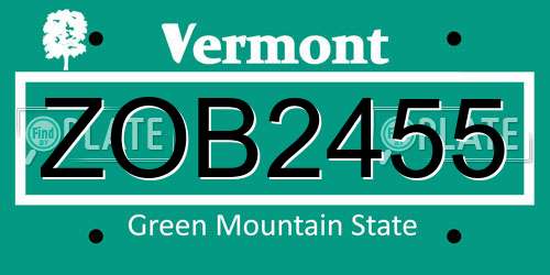 ZOB2455 Vermont License Plate