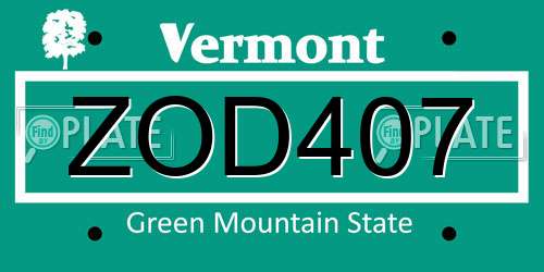 ZOD407 Vermont License Plate