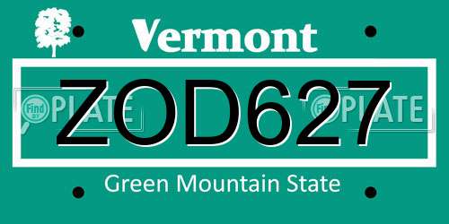 ZOD627 Vermont License Plate
