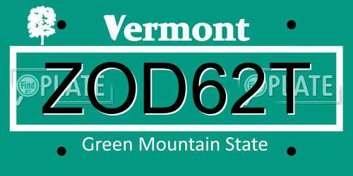 ZOD62T Vermont License Plate