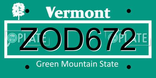 ZOD672 Vermont License Plate