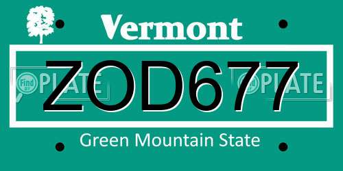 ZOD677 Vermont License Plate