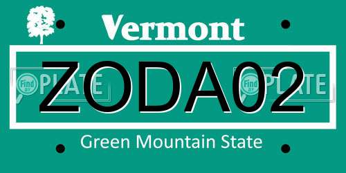 ZODA02 Vermont License Plate