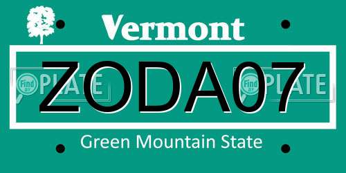 ZODA07 Vermont License Plate