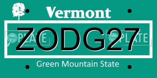ZODG27 Vermont License Plate