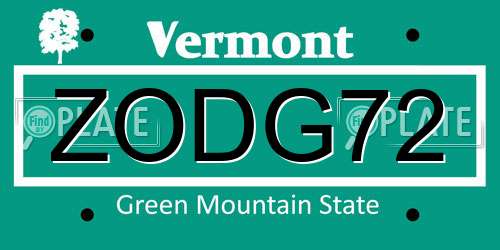 ZODG72 Vermont License Plate