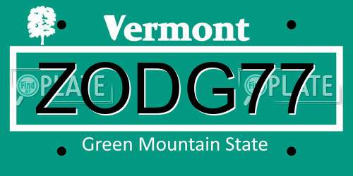 ZODG77 Vermont License Plate