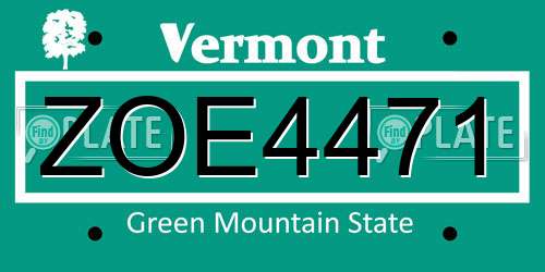 ZOE4471 Vermont License Plate