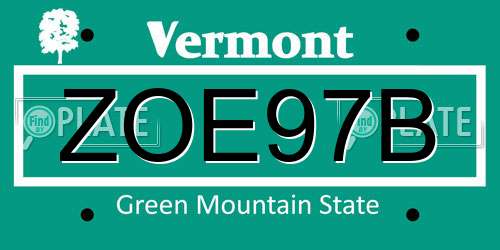 ZOE97B Vermont License Plate