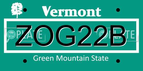 ZOG22B Vermont License Plate