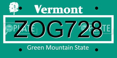 ZOG728 Vermont License Plate