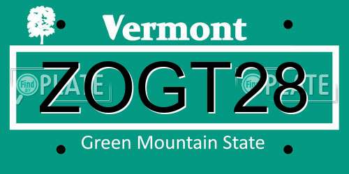 ZOGT28 Vermont License Plate
