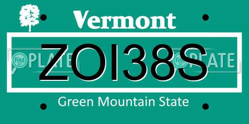 ZOI38S Vermont License Plate
