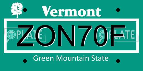 ZON70F Vermont License Plate