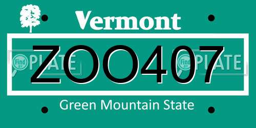 ZOO407 Vermont License Plate