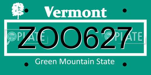 ZOO627 Vermont License Plate