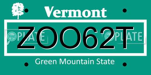 ZOO62T Vermont License Plate