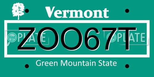 ZOO67T Vermont License Plate