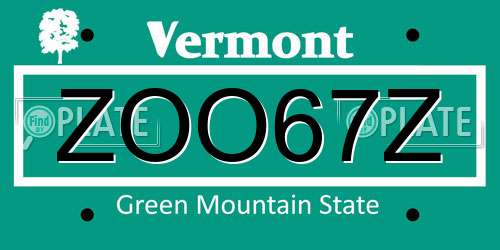 ZOO67Z Vermont License Plate