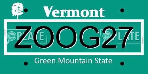 ZOOG27 Vermont License Plate