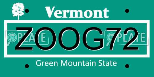 ZOOG72 Vermont License Plate