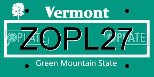 ZOPL27 Vermont License Plate