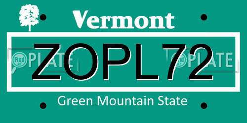 ZOPL72 Vermont License Plate