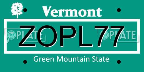 ZOPL77 Vermont License Plate