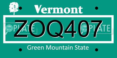 ZOQ407 Vermont License Plate