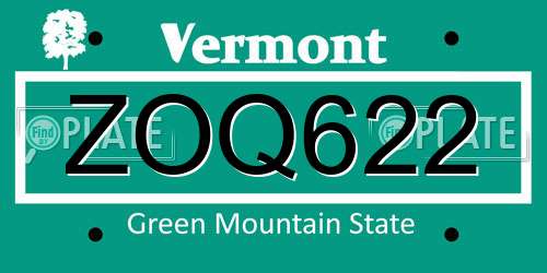 ZOQ622 Vermont License Plate