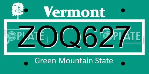 ZOQ627 Vermont License Plate