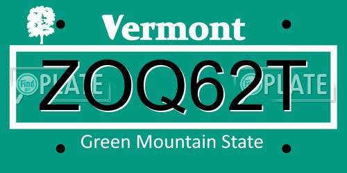 ZOQ62T Vermont License Plate