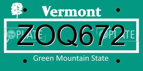 ZOQ672 Vermont License Plate