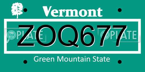 ZOQ677 Vermont License Plate