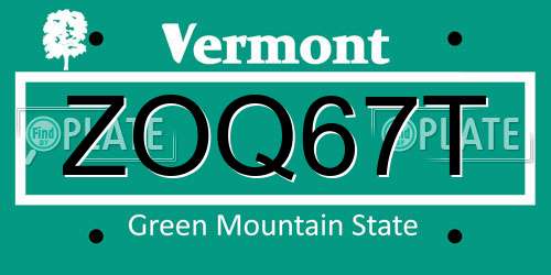ZOQ67T Vermont License Plate
