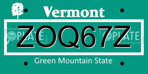 ZOQ67Z Vermont License Plate