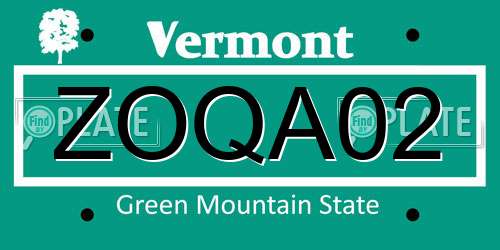 ZOQA02 Vermont License Plate