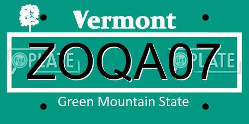 ZOQA07 Vermont License Plate
