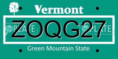 ZOQG27 Vermont License Plate