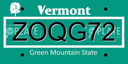 ZOQG72 Vermont License Plate