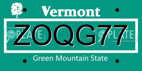ZOQG77 Vermont License Plate