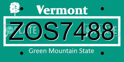 ZOS7488 Vermont License Plate