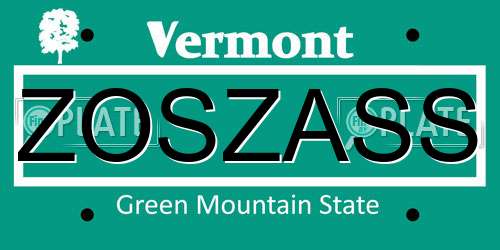 ZOSZASS Vermont License Plate