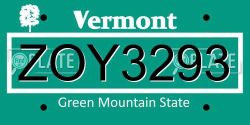 ZOY3293 Vermont License Plate