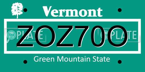 ZOZ70O Vermont License Plate